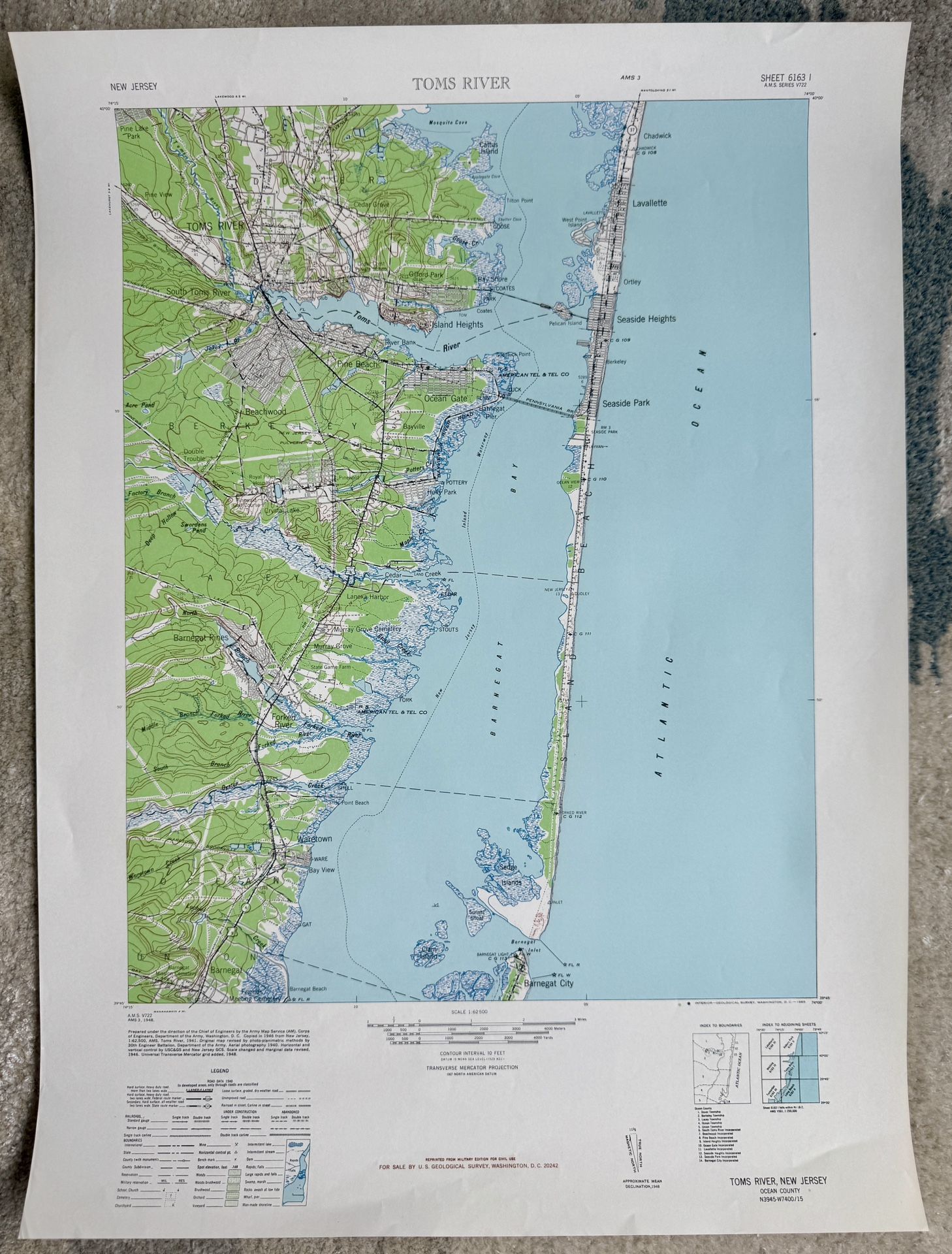Topographical Color Toms River New Jersey Quad USGS Map