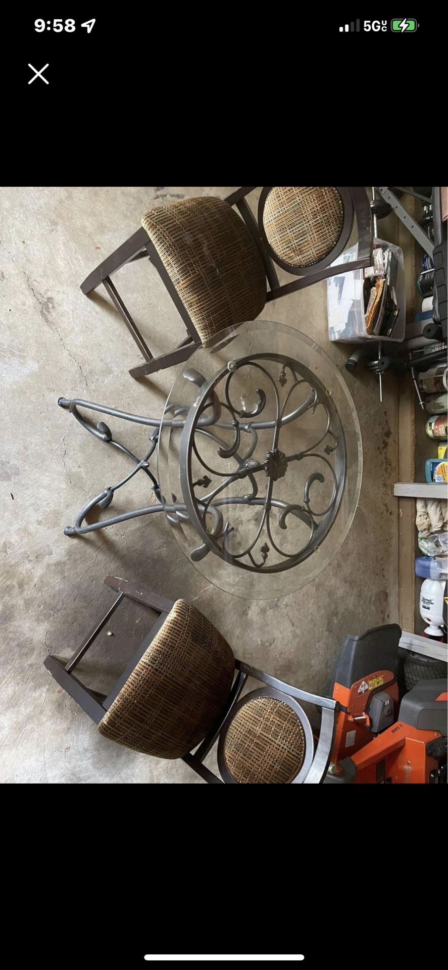 Glass table and two chairs