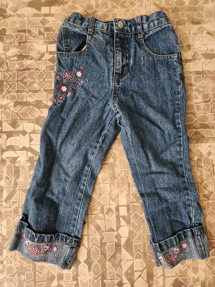 Faded Glory Girl's 3T Floral Embroidered Jeans
