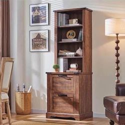 New Bookcase with 2 File Drawers For Home Or Office , 72" Tall Farmhouse Bookshlef with Storage and Adjustable Shelves