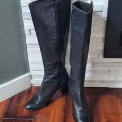 AGL Black Knee-High Leather Riding Boots, Size EU 39 US 8.5-9