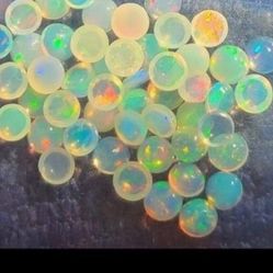 8pcs. 3.5mm Natural Flashy Ethiopian Fire Opal Cabachon Flatbacks Crystals