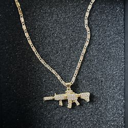 14k Gold Stainless AR-15 Moissanite Pendant With Chain