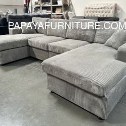New TWO CHAISE Sectional Couch Large 120” Sofa With Double Chaise U Shape Grey Fabric 