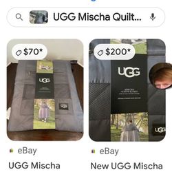 UGG Mischa Quilted Outdoor Blanket Beach Picnic Camping Charcoal Stripe NWT

