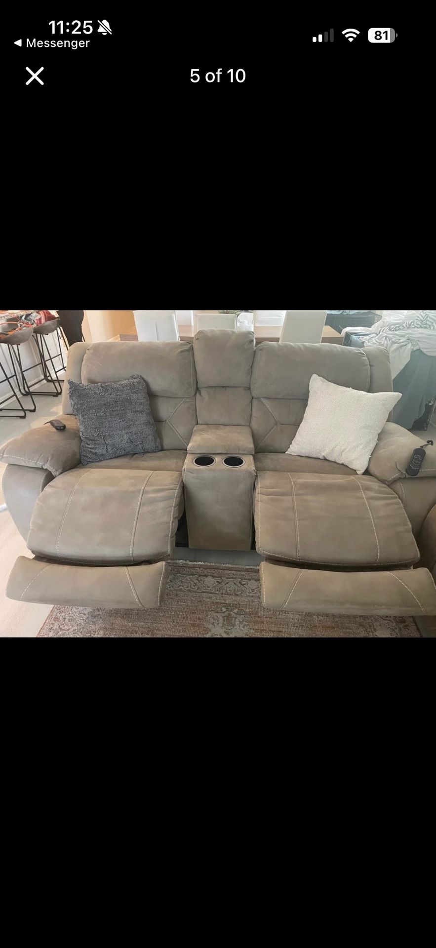 Reclining love seat with lumbar support