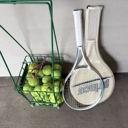 Tennis Ball Basket/ Prince Racket/ 60 Used Balls/ Wrist band
