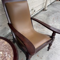 Leather & Wood Lounge Chair