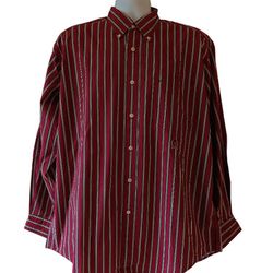 Tommy Hilfiger men's red pinstripe long sleeve button down shirt size L 