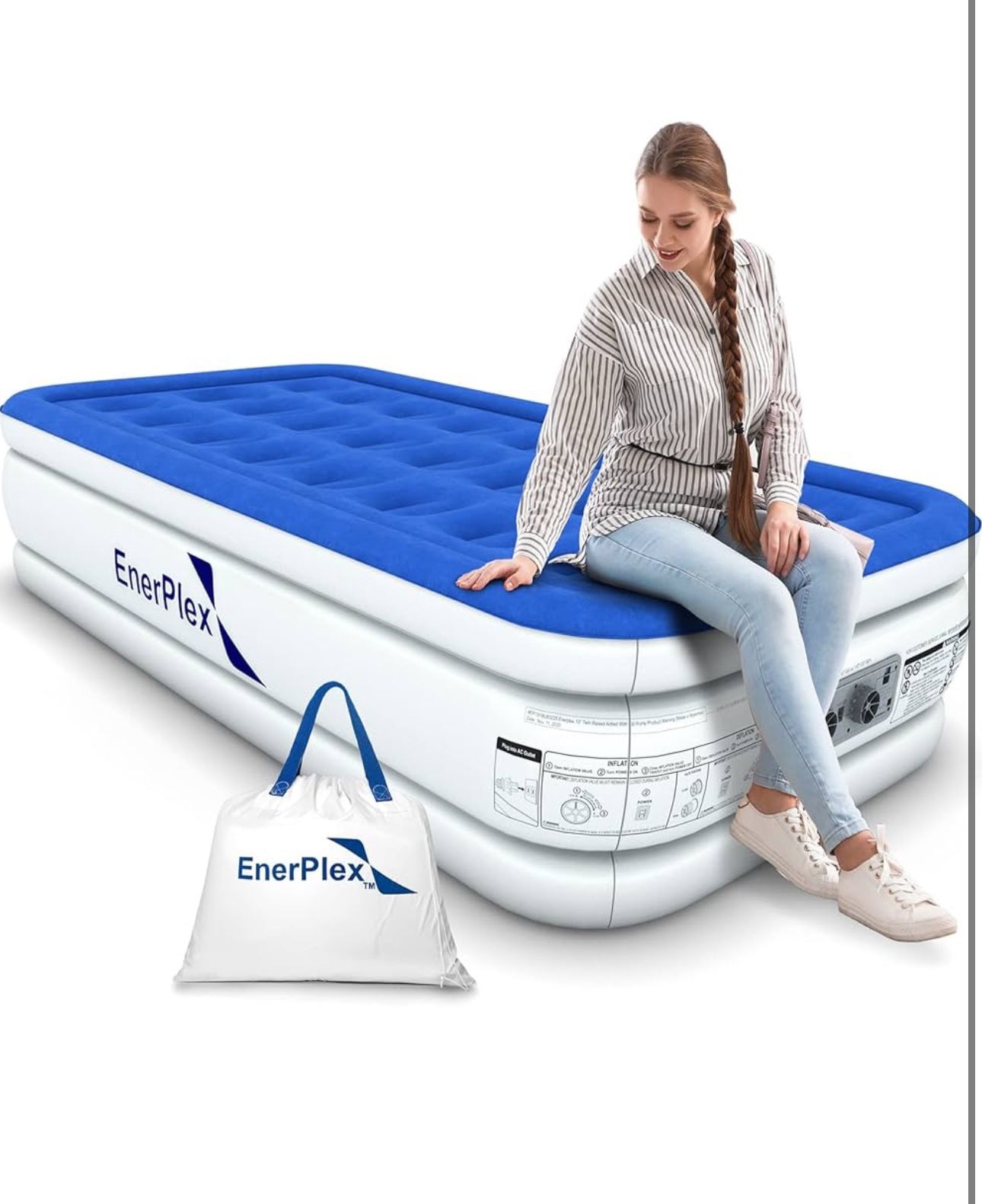 EnerPlex Air Mattress with Built-in Pump - Double Height Inflatable Mattress twin double 16”