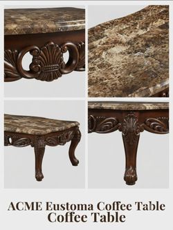 ACME Eustoma Coffee Table in Dark Brown Marble and Walnut