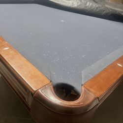 Pool table with balls and playing sticks