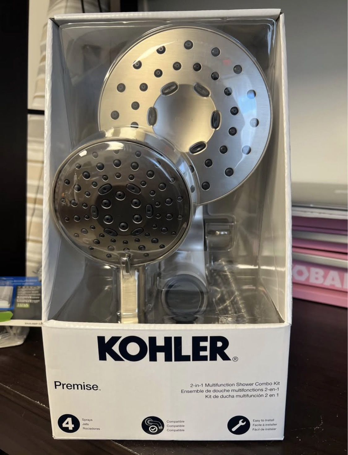 KOHLER Premise 3 -Spray Brushed Nickel 6 in Round Shower Head with Handheld Combo 1.75 GPM