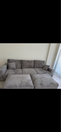 Modern modular corduroy sofa with 2 ottomans