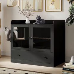 Modern Black Hidden Cat Litter Box Enclosure / Furniture Cabinet - Excellent Condition 