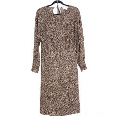 Hugo Boss Responsible Women's Dress Brown Leopard Sheath Long Sleeve Career 
