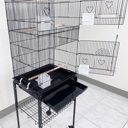 (NEW) $60 Bird Cage 60” Tall Standing Parrot Parakeet with Rolling Stand 18x14x60 Inches 