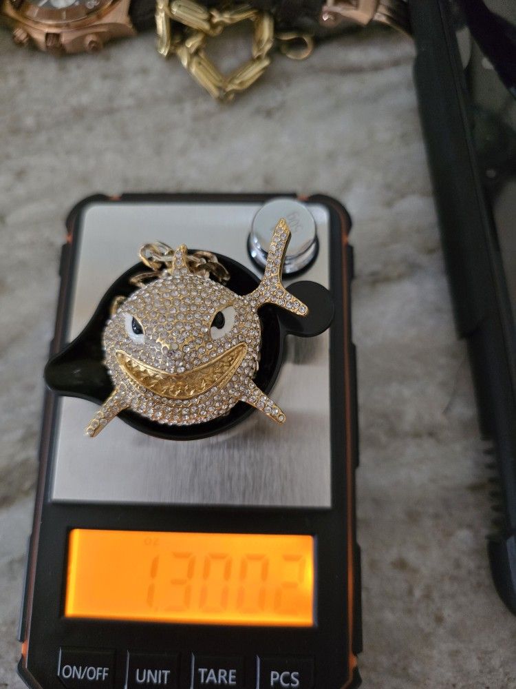 Shark Pendant With Gold Figaro 23-in 14Carat