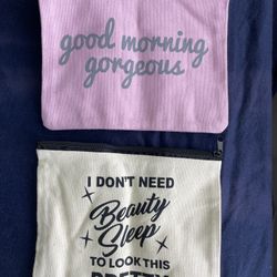 Nice! 2 Pouches Bags Purse Zippered - Pink Cream - Jewelry Cosmetics Supplies Pens Pencils - 6”x7”