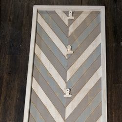 Set of 2 Herringbone Wood Photo Clip Boards - Rustic Wall Decor