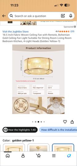 Bohemian Gold Fabric Ceiling Fan with Remote