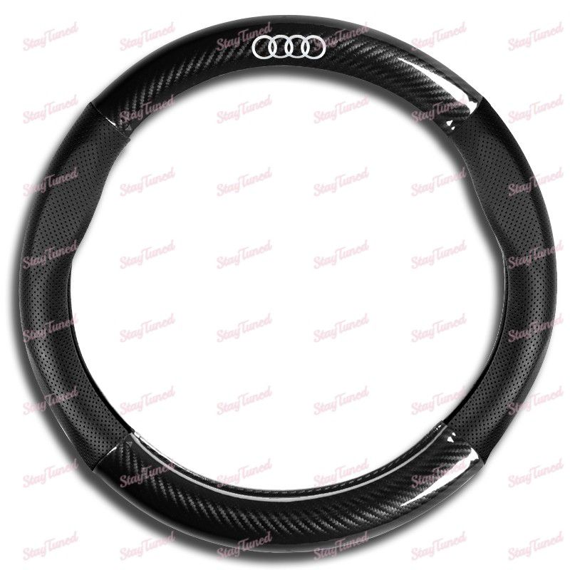 Quality Leather Carbon Fiber Style Car Steering Wheel Cover 15" For All AUDI NEW -(3-SWC-AUDI-LPP-CF