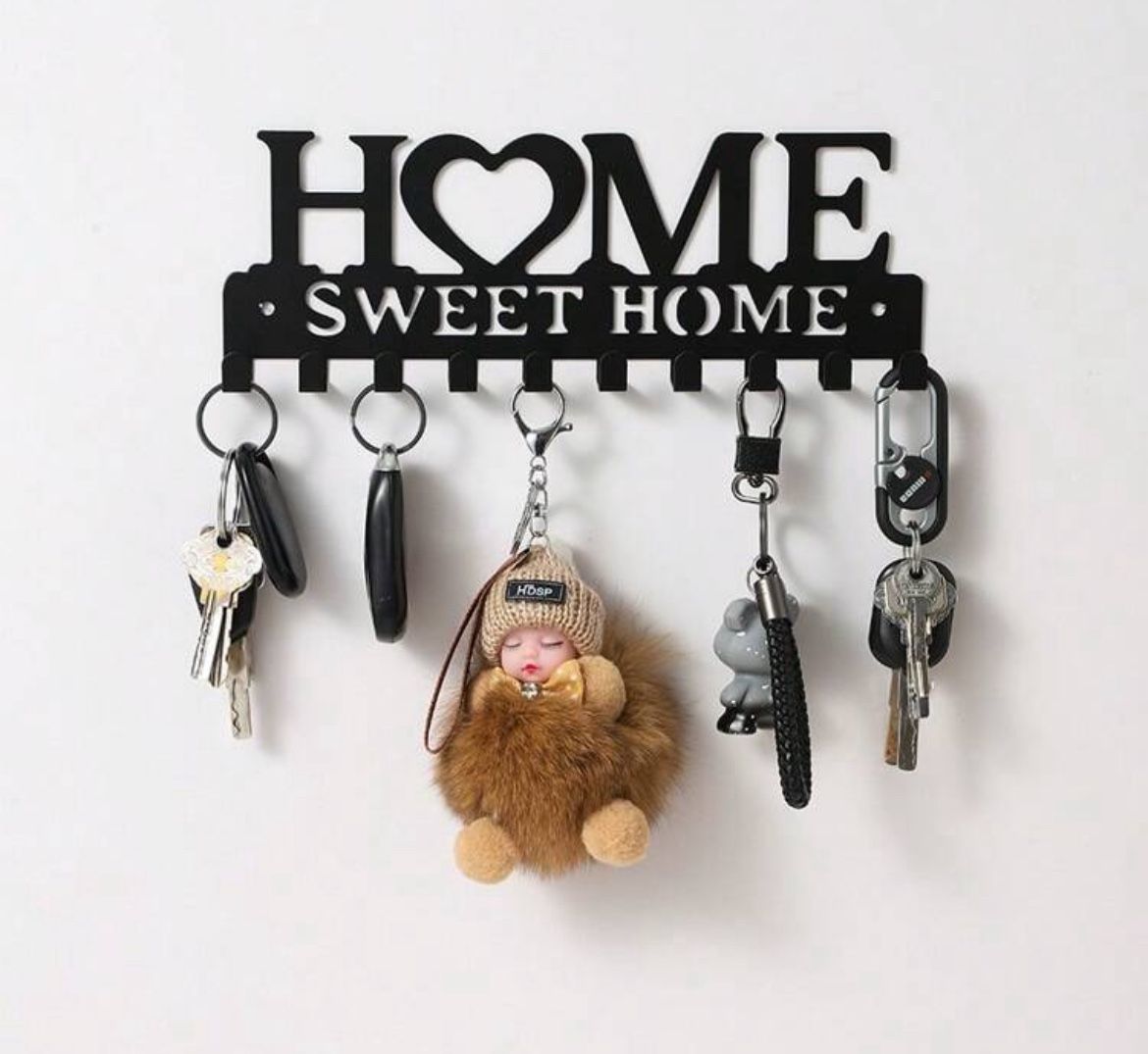 1pc Black Key Holder Wall Mounted Storage Rack, Metal Art Decorative Hook For Coats, Hats, Entrance Hallway