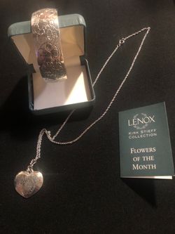 Vintage Cuff Bracelet/ Heart Necklace Pair By Lenox