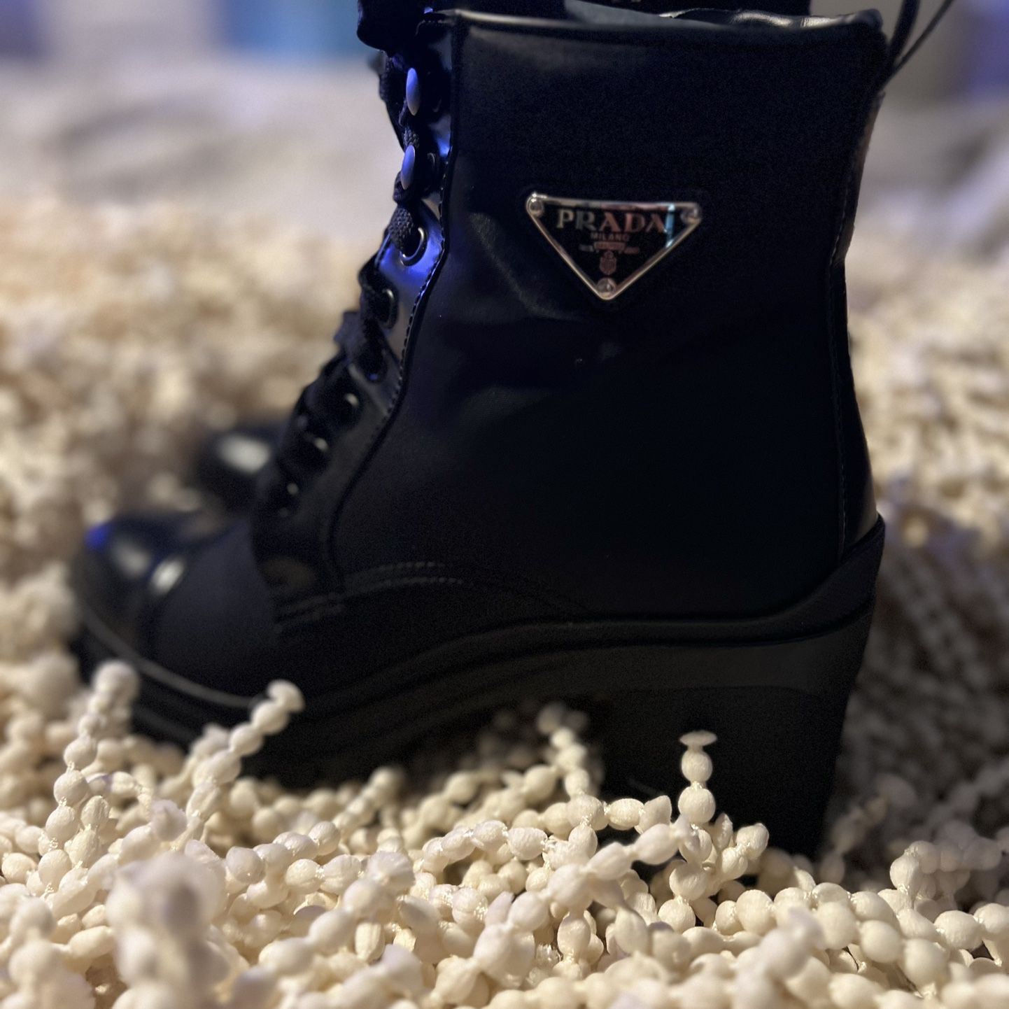 PRADA Nylon Lace-Up Combat Boots