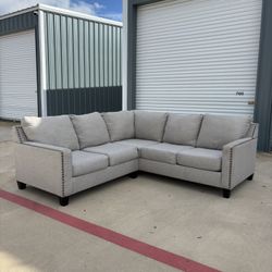 Beautiful Gray Nailhead Sectional Couch Delivery Available 🚚