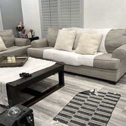 Living room  Furniture : couches- 2 pcs. With some stain, center table, some chipped edge, entertainment console/TV stand - modern