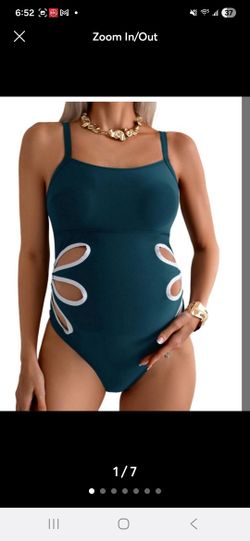 Stunning Women's Maternity One Piece Swimsuit Teal White L