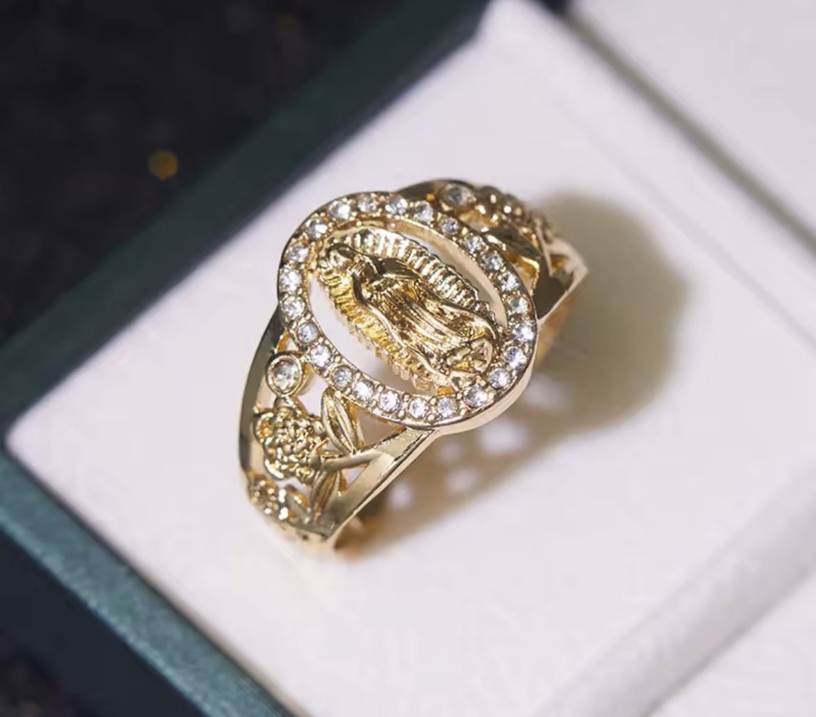 1pc Exquisite Religious Virgin Mary Inlaid Shiny Cubic Zirconia Ring for Women Hip-hop Trend Daily Wear Couple Jewelry