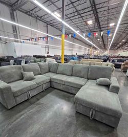 XL sectional sofa with pullout bed & double storage