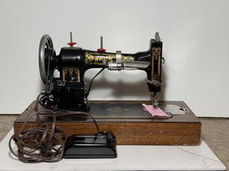White Rotary Electric Sewing Machine Portable Antique+original Case FR(contact info removed)