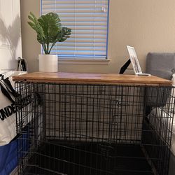 2 Door Folding Dog Crate with Wooden Topper