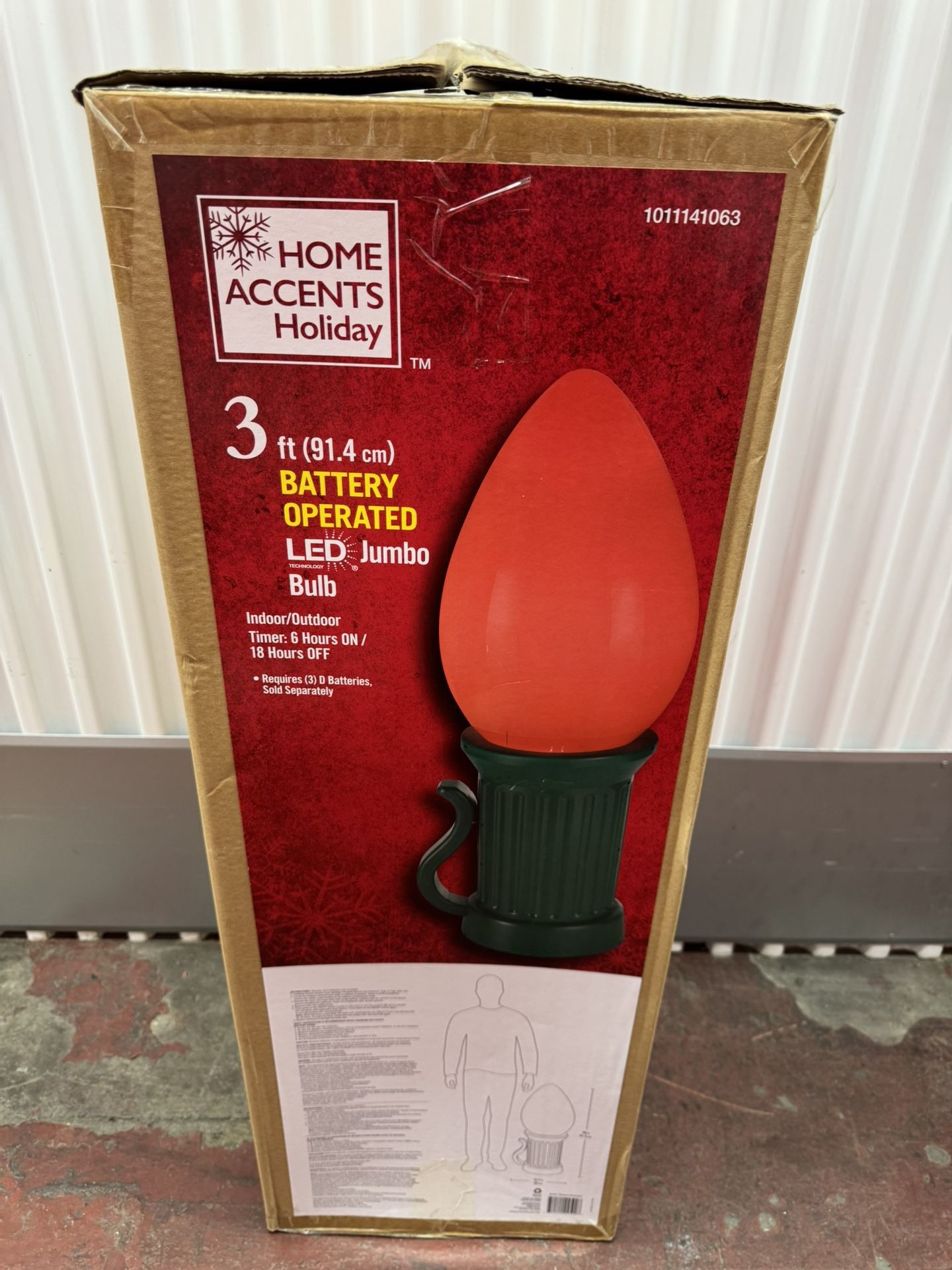 3 Ft. Battery Operated LED Jumbo Red Bulb Holiday Yard Decoration