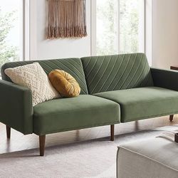 mopio 76.4" Futon Sofa Bed, Couch, Loveseat, Sleeper Sofa, Mid Century Modern Futon Couch, Sofa Cama, Couches for Living Room (Olive Green Premium Vel