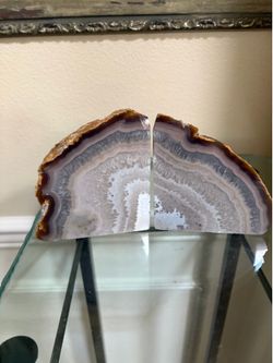 Pair of polished natural agate geode bookends 6.5”H & 4”L each