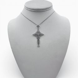 18k White Gold Cross Pendant with Diamonds and 15" Necklace.