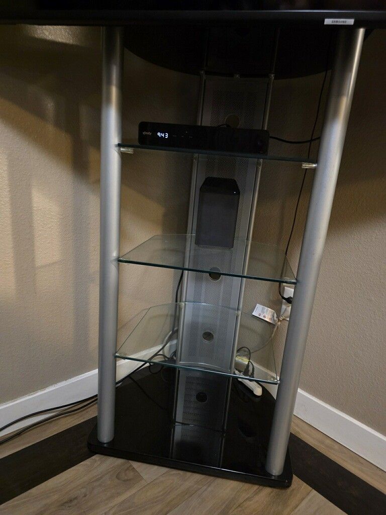 TV Stand with Glass Shelves
