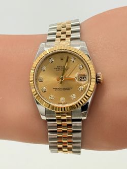 2008 Rolex 31mm Ladies DateJust Champagne Diamond Dial Model 178273