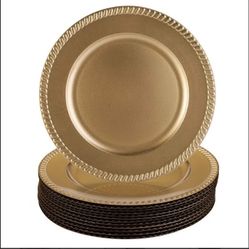 Antique Gold Plastic Charger Plates with fBeaded Rims, 13 in.