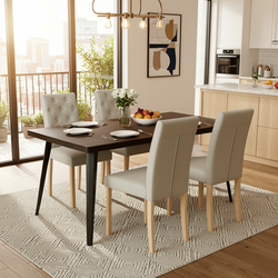 Homy Casa Stan+Douro 5 PC Dining Set 63" Dark Brown Dining Table with 4 Beige Chairs