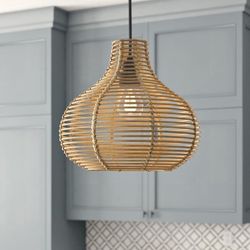  Rattan Pendant Light |Handwoven Wicker Light Fixture | 12" x 12" Chandelier | Boho Pendant Light for Dining Room, Kitchen, Restaurant