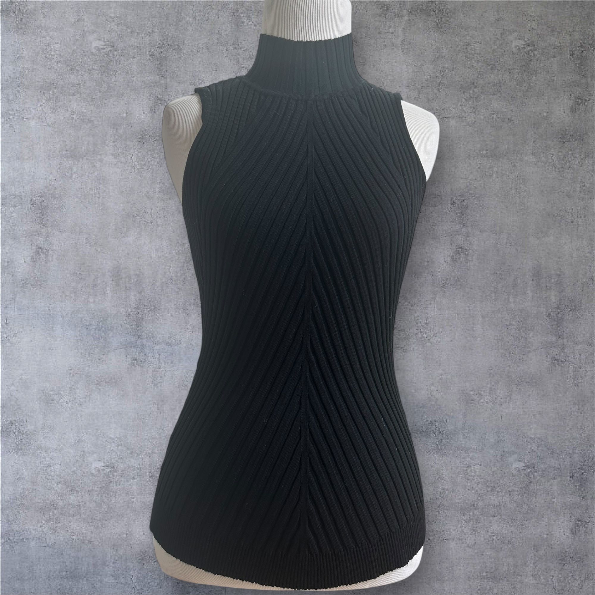 NWOT INC International Concepts Black Ribbed Knit Top, Size PS, MSRP $59