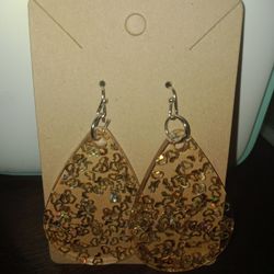 Hand Crafted Gold Hearts Resin Earrings 