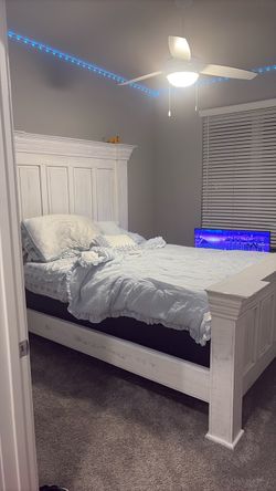 Queen white bed frame