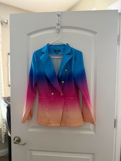 Rainbow Ombre Double-Breasted Blazer