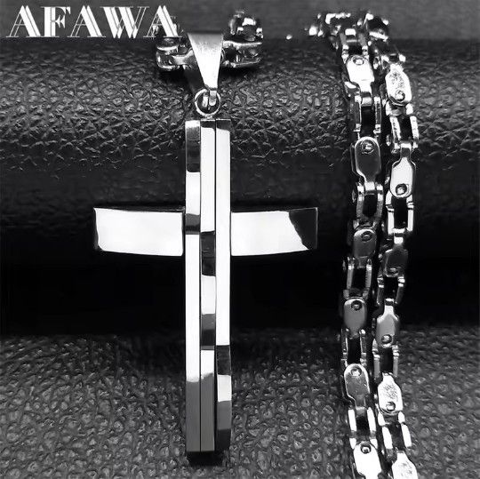 Hip-hop Stainless Steel Men's Religious Cross Pendant and 22 Inch Chain [PEN247]